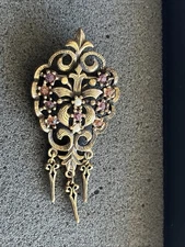 Vintage Signed Florenza 2.75 Inch Brooch Pearl Orange Pink Rhinestone Jewelry