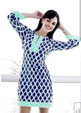 Barbara Gerwit Red Navy Engineered Slit Neck Knit Dress Preppy Country Club