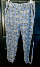 Vintage Men s Grey/Blue Geometric Pattern Knit Joggers Large