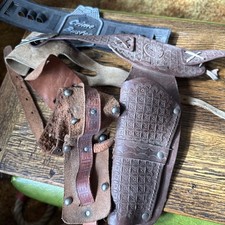 Vtg Lot Mattel Fanner Cap Gun Holster Belt  Handy Andy Leather Crime Buster