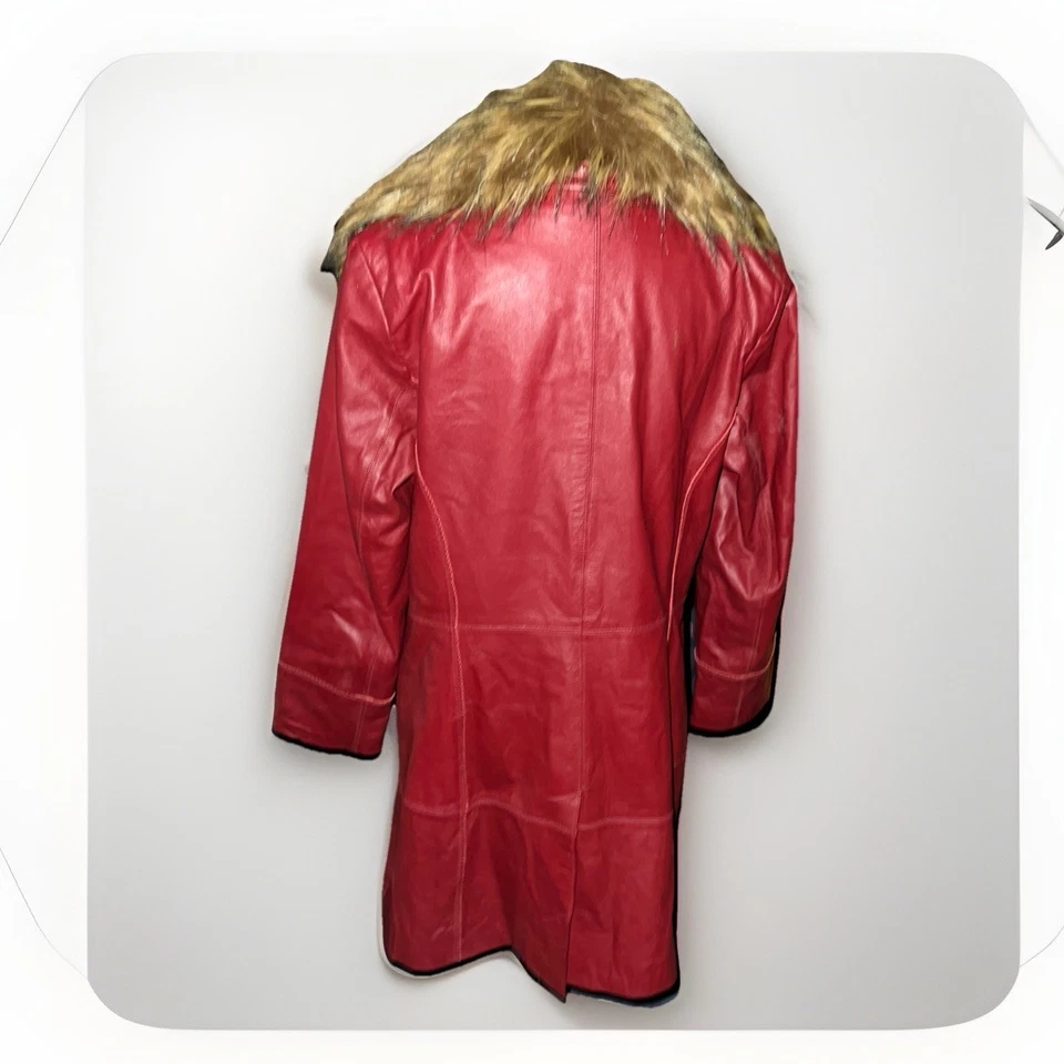 Abrigo Terry Lewis Clásico Lujo Cuero Rojo Piel Sintética Cuello Cierre Palanca Vintage Foto 2 de 4