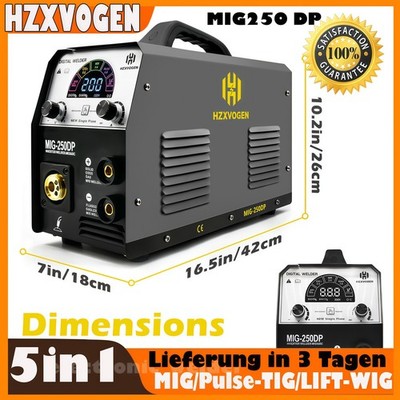  HZXVOGEN 5in1 Schweißgerät 250A MIG/Pulse-TIG/LIFT-WIG inkl. Zubehör  DE