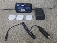 Nikon COOLPIX AW100 16MP Waterproof Digital Camera Blue GPS  3 Batteries...