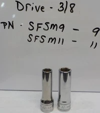 Snap-on Tools USA 3/8 Drive 9mm & 11mm Metric 6 POINT Deep Chrome Socket SFSM09
