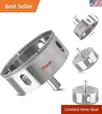 Versatile Diamond Hole Saw - 3 inch Cutter for Porcelain, Marble, and Granite
