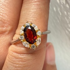 925 Sterling Silver Ring 6x4mm Natural Rhodolite Garnet Gemstone Zircon Red Gift