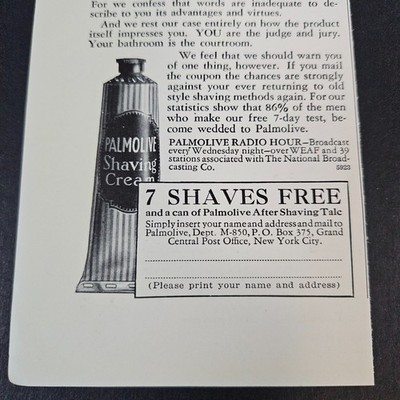 1930 Palmolive Shaving Cream After Shave Talc Vintage Print Ad Lathered Man
