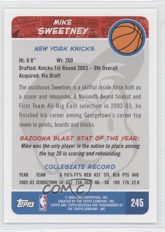 2003-04 Bazooka Mike Sweetney (Layup) #245 Rookie RC - Image 2 of 2