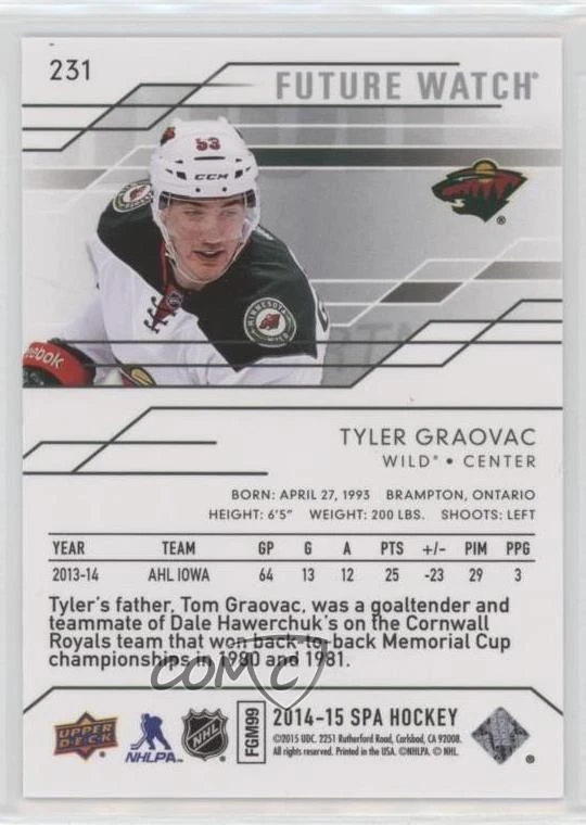 2014-15 SP Authentic Future Watch /999 Tyler Graovac #231 Rookie RC - Image 2 of 2