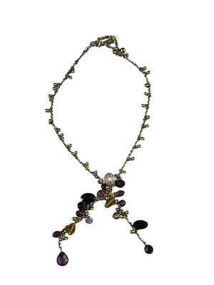 George Silberfarbene Statement Halskette Mehrfarbig Facettierte Perlen Quaste Lariat