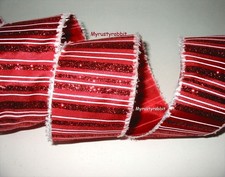 2-1/2" Red Glitter Striped Wired Edge Ribbon - Christmas Wreath Bows 4 Yds