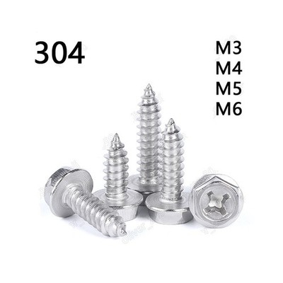 M3 M4 M5 M6 304 Stainless Steel Cross Recess Hex Flange Head Self Tapping Screws