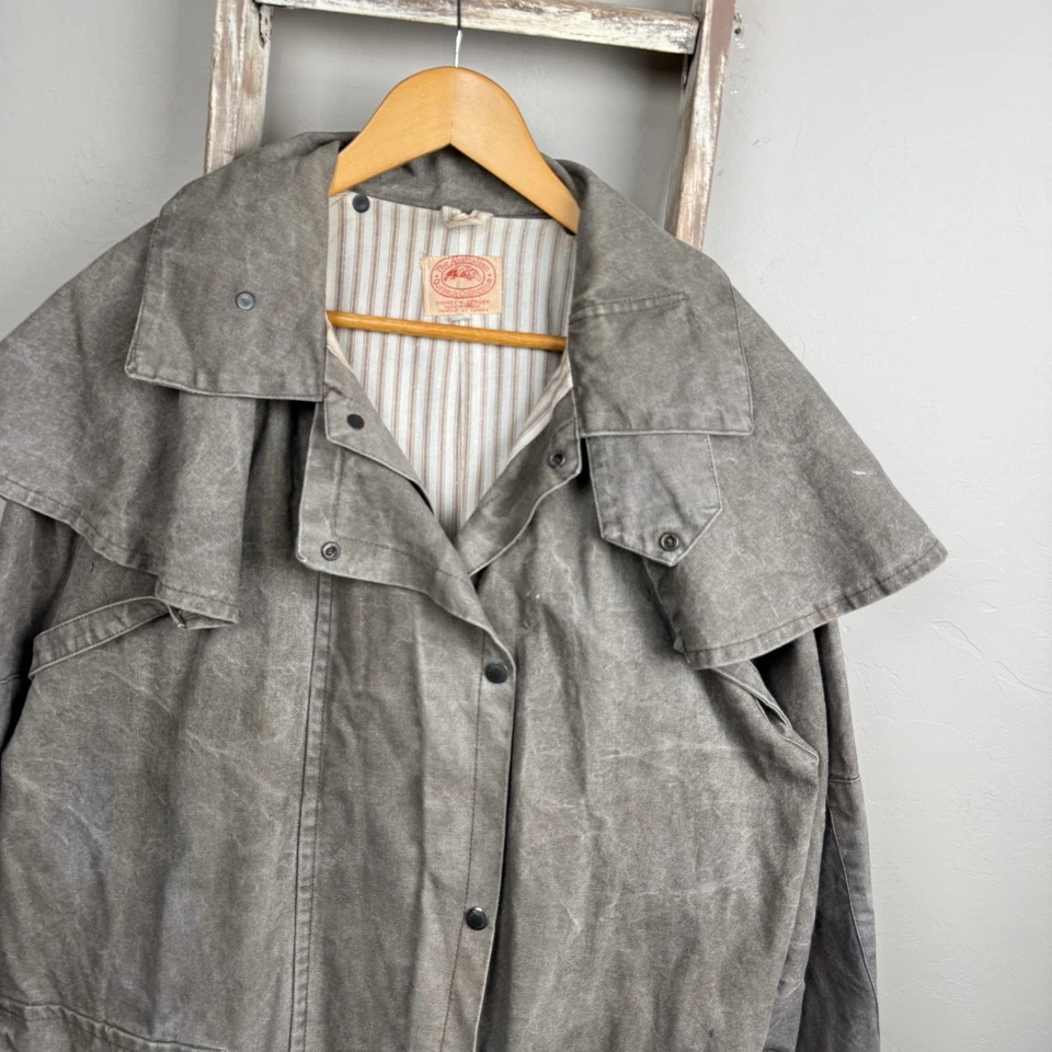 Australian Outback Waxed Duster Gray Snap Coat size Large  - Image 2 of 4