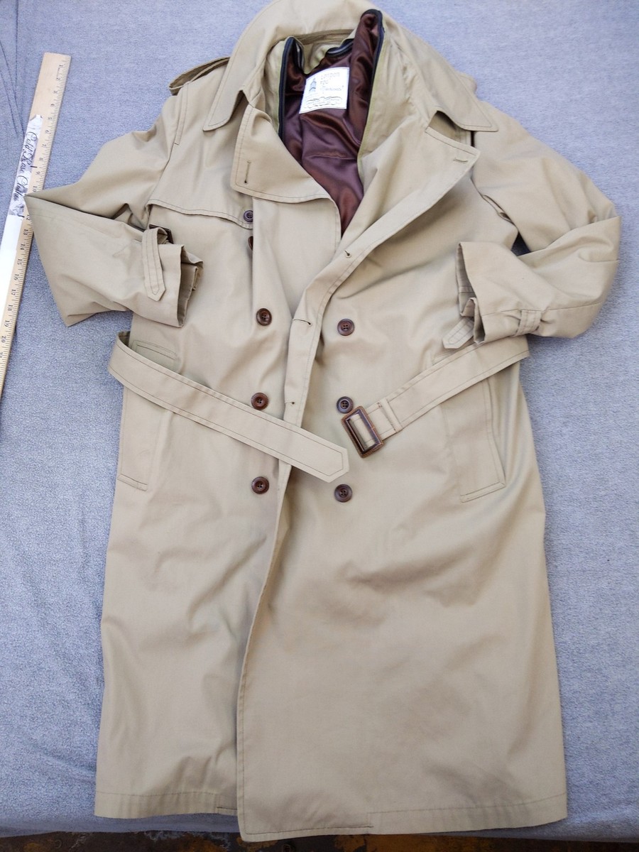 Vintage London Fog Trench Coat Mens 46 Long Khaki Belted Removable