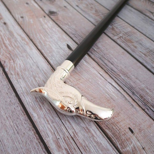 Black Simple With Antique Brass Victorian Eagle Head Wooden Walking Stick Cane - Picture 4 of 5