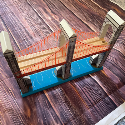 Melissa Doug Skyline Suspension Bridge Wooden Train Set Toy