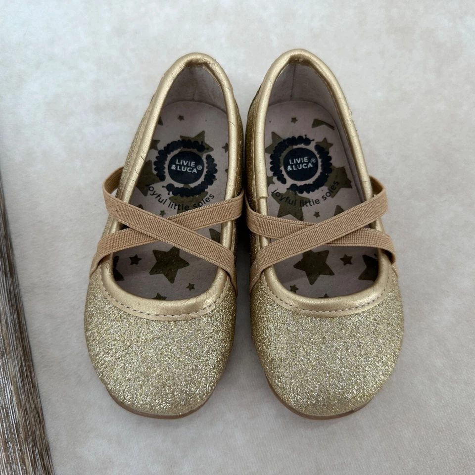 Zapatos planos LIVIE & LUCA dorados brillantes talla 5 niño pequeño Foto 2 de 4