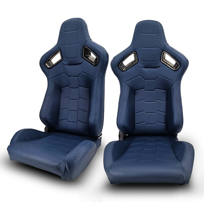 2 x Universal JDM Blue PVC Main Leather Left/Right Racing Car Seats