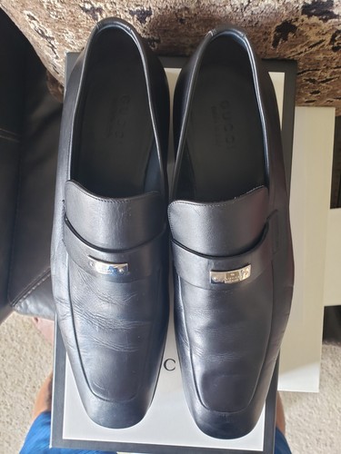 Mocassino abito Gucci nero pelle di vitello metallo argento uomo 11 Regno Unito/12 US $1.200 - Foto 9 di 22