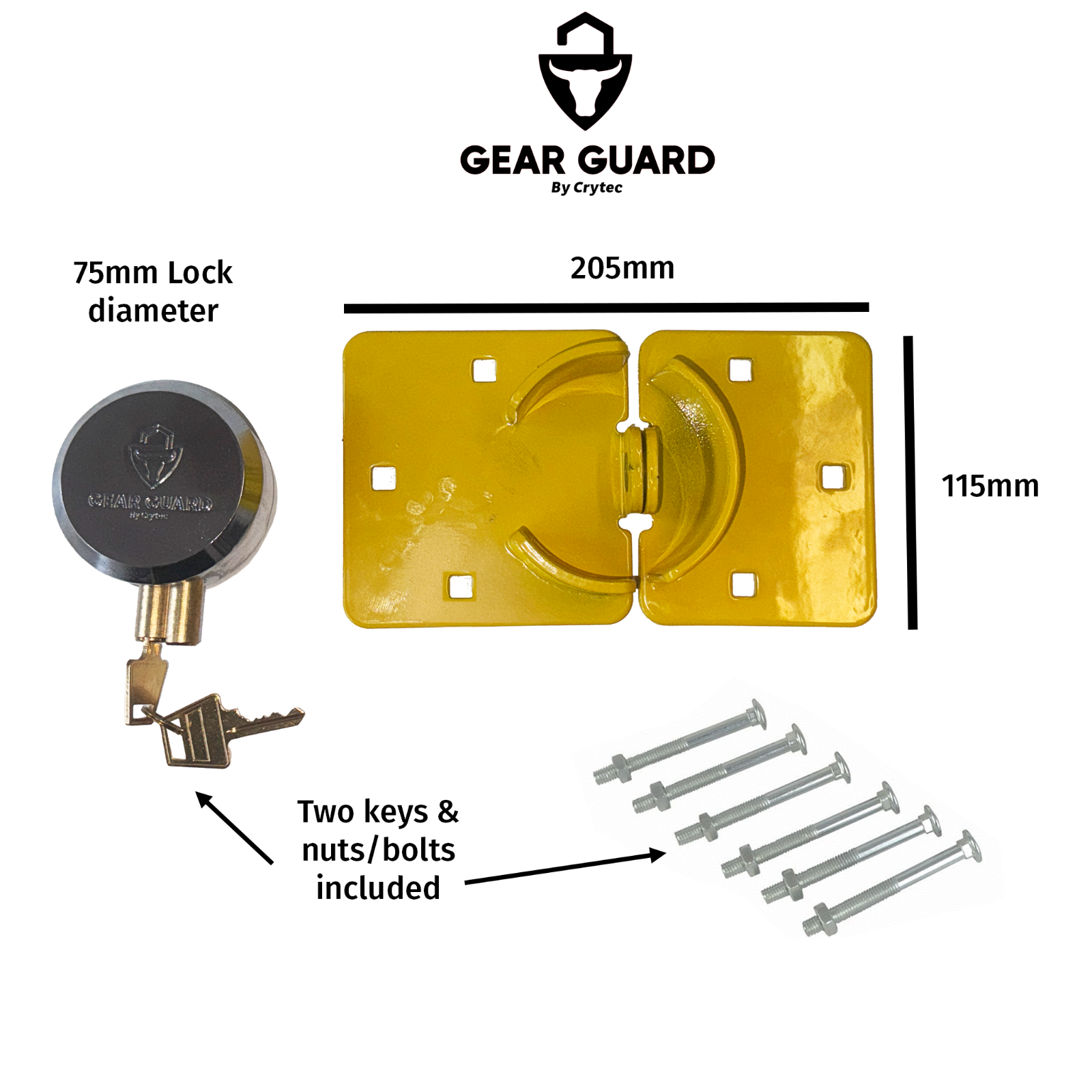 GEAR GUARD HEAVY DUTY VAN LOCK PADLOCK & HASP SET DOOR 75mm LOCK + NUTS