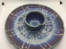 Vintage Handmade 10 1/2” Stoneware Pottery Chip & Dip Platter gorgeous colors