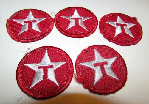 5 VINTAGE TEXACO DRIVER GAS FUEL MOTOR OIL UNIFORM PATCH SIGN RED CIRCLE T STAR