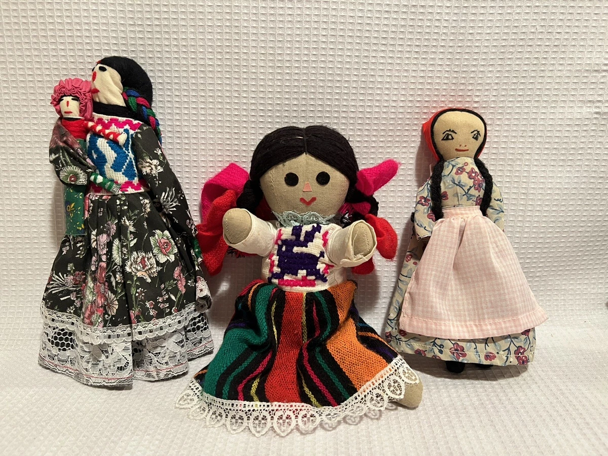 Handmade Cloth/Yarn Folk Art Ethnic Craft Doll Set (Qty.3)