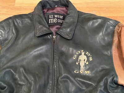 Vintage Golds Gym leather bomber varsity jacket yellow gold and