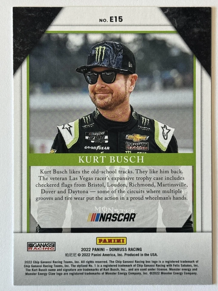 2022 Donruss #E15 Kurt Busch Elite Series Checkers - Image 2 of 2