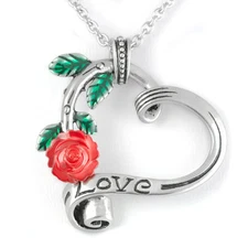 Controse Jewelry Garden Heart Elite Red Rose Heart Love Necklace Pendant Chain