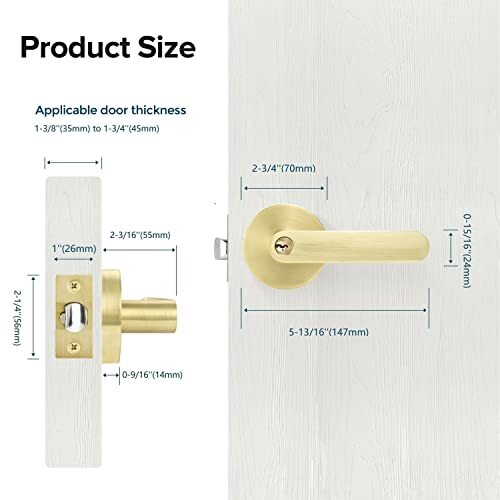 3 Pack Entry Door Locks Keyed Alike, Gold Door Handles for Interior or