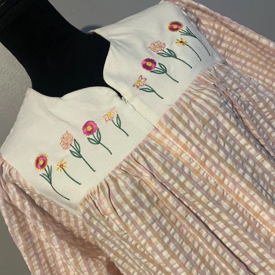 Stan Herman Signature II Robe Pink Checker Embroidered Short Sleeve Vintage Zip - Image 4 of 4