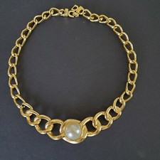 Vintage Christian Dior Yellow Gold Plated Faux Pearl Collar Necklace