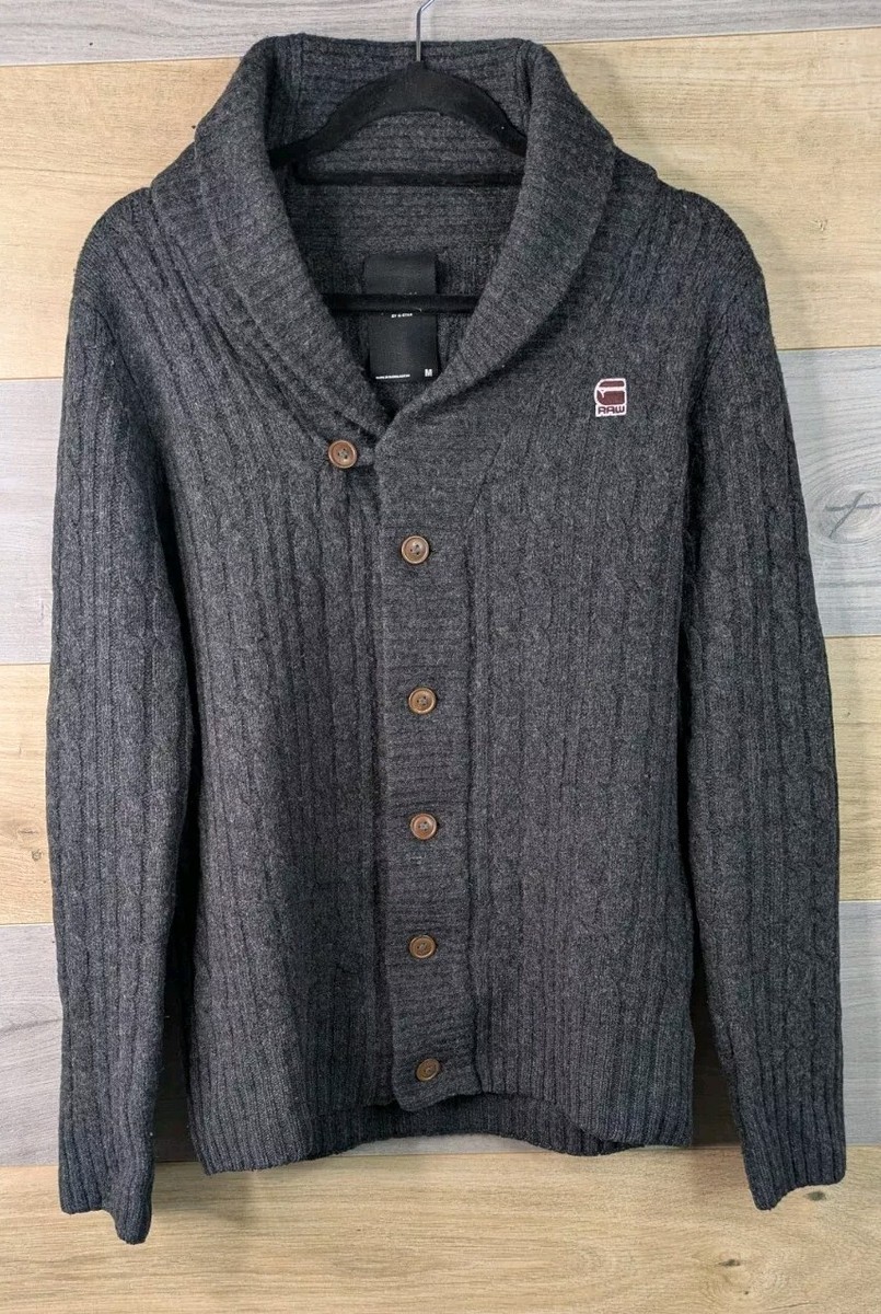 G Star RAW Shawl Neck Cardigan CORRECTLINE Mens Medium Wool Blend Cable Knit