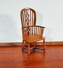 Dollhouse Chair Windsor Fiddleback Walnut Finish Wood 1:12 Miniature Furniture