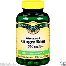 Spring Valley Whole Root Ginger Root Capsules Pills 550mg 100 Count