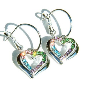 3d Rainbow Love Heart Made With Swarovski Crystal Prom Hoop Earrings Jewelry New Ebay