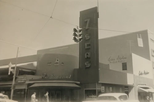 7 Seas Miami Art Deco Restaurant Streamline Moderne Pylon Neon Sign Vintage Pic