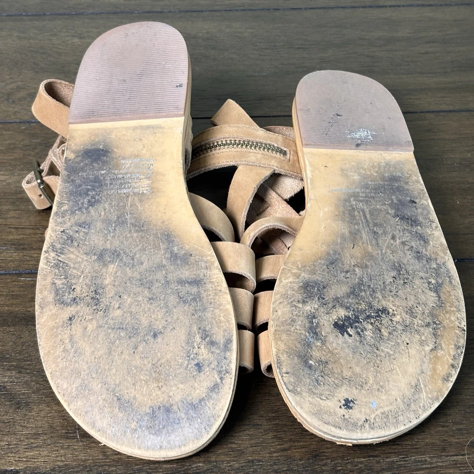 Sandalias BP Britt Mujer 9M Gladiador Tirantes Pescador Cuero Marrón Cremallera Planas Foto 3 de 4