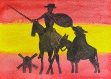 Original Art Painting Don Quixote Cervantes Symbol Spain Madrid Travel Europe A6