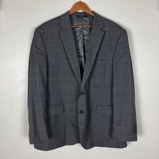 Jos A Bank Executive Sport Coat Suit Jacket Men 46R Gray Windowpane Wool Classic