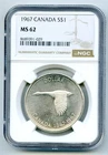 1967 S$1 CANADA SILVER FLYING GOOSE DOLLAR NGC MS62 UNCIRCULATED COIN