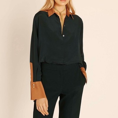 Amanda Wakeley Women's Shirt S Black 100% Other Long Sleeve Collared Basic