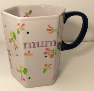 Anthropologie Pia "Mum" Lavender Floral Mug with  a Navy Handle