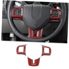 for Dodge Challenger Steering Button Frame Trim Kits Red Carbon Fiber Grain