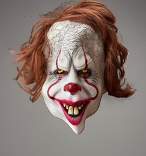 Pennywise Mask IT Clown Scary Halloween Horror Cosplay Deluxe Adult Latex Hair