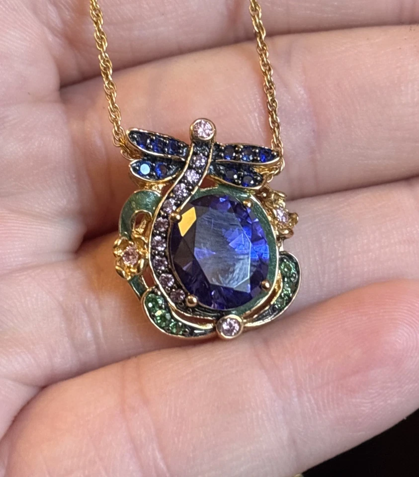 Желтое золото Vermeil VICTORIA WIECK редкая стрекоза танзанит ожерелье - Изображение 2 из 4