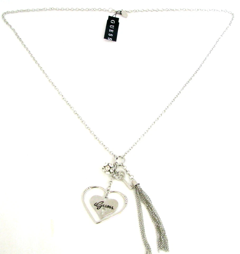 GUESS Color Argento Floating Doppio Cuore Nappa Chiave Cristallo Sfera Lungo - Immagine 2 di 2