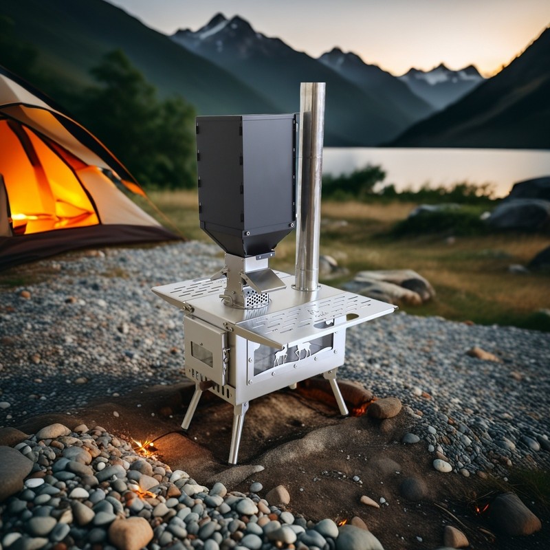 Outdoor Camping Stove Accessory Pellet Bin with Burner for Tent Stove (Black)