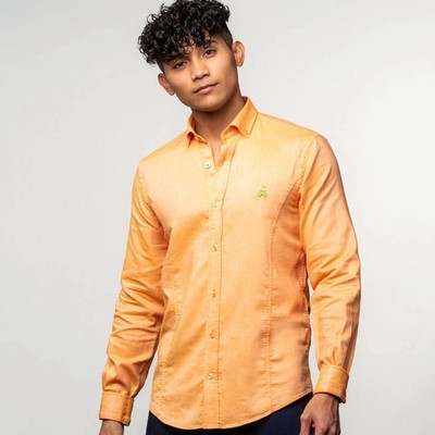 Eight X Oxford Frog Button Down Shirt Orange
